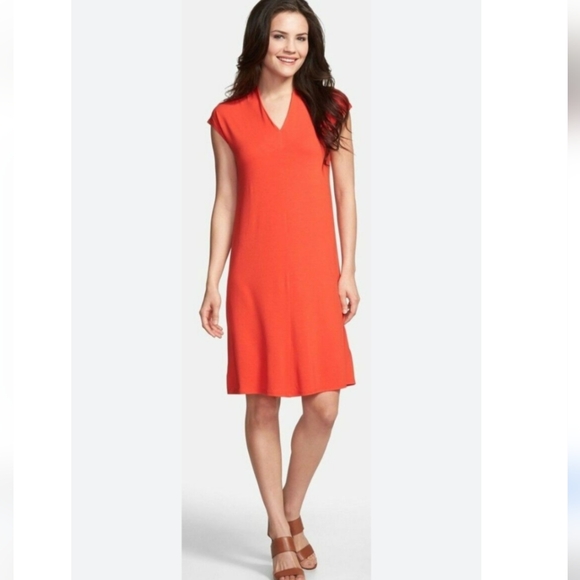 EILEEN FISHER Womens Lightweight Viscose Jersey Stretch Drape V-neck Dress - Picture 10 of 11